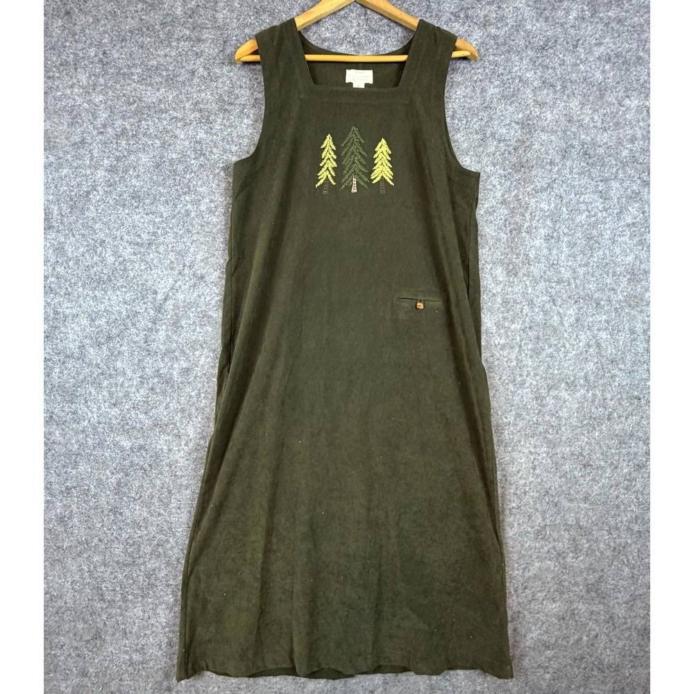Christopher & Banks Tank House Dress Womens Medium Green Tree Embroidered Modest